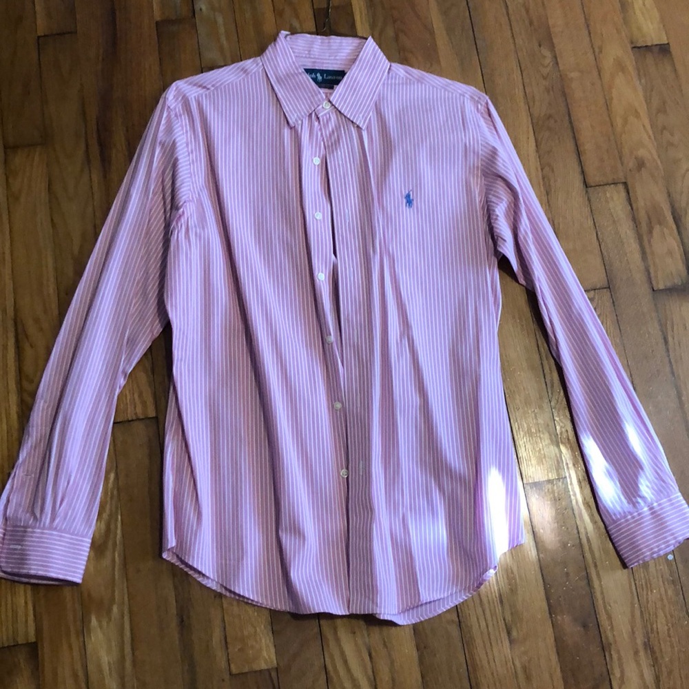 Pink and white stripped button down shirt